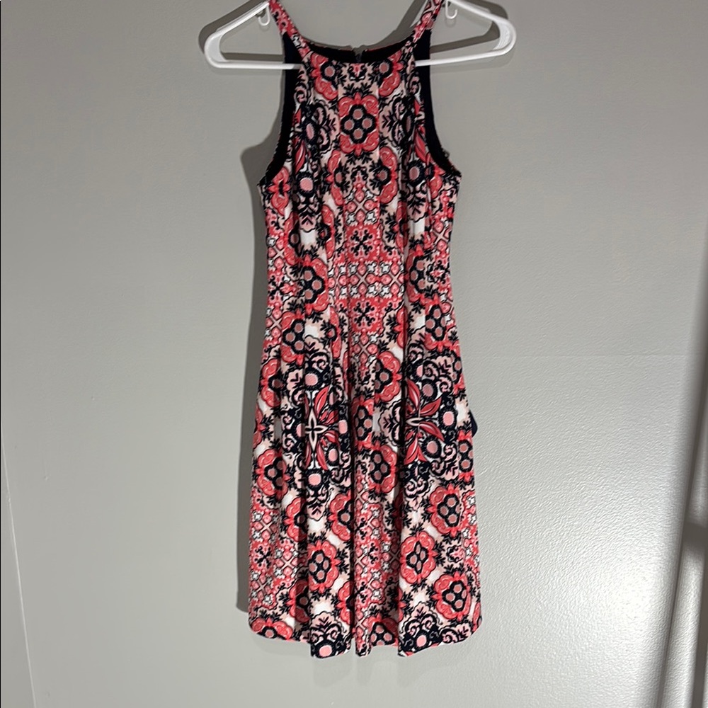 Vince Camuto Black and White A-line Mini Dress with Halter Neckline